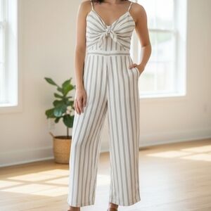 J.O.A.‎ Ivory and Gray Striped Jumpsuit ⚠️⬇️